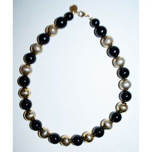 Vintage Anne Klein Black Gold Round Chunky Bead Necklace